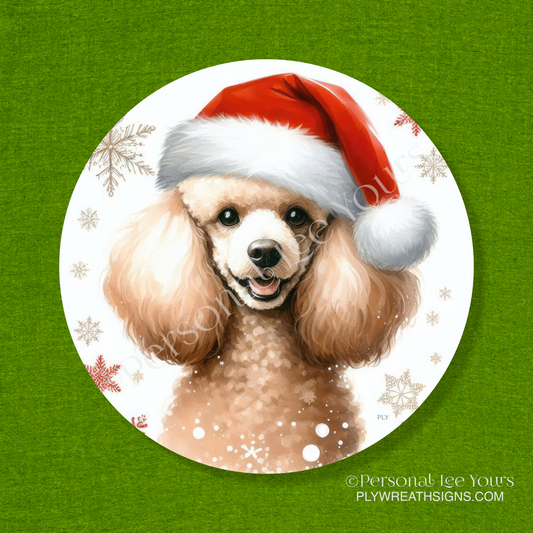 Holiday Wreath Sign * Apricot Poodle Christmas * Round * Lightweight Metal