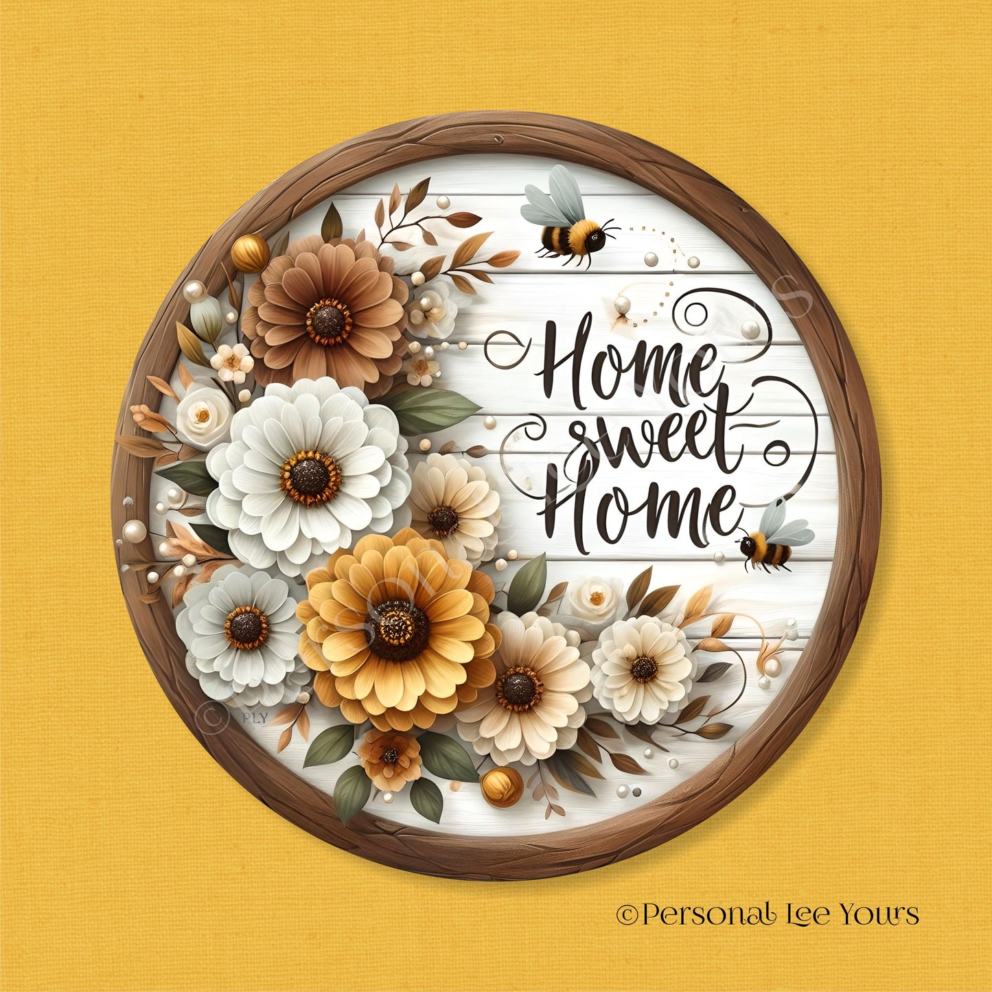Wreath Sign * Autumn Flowers, Home Sweet Home * Round * Lightweight Metal
