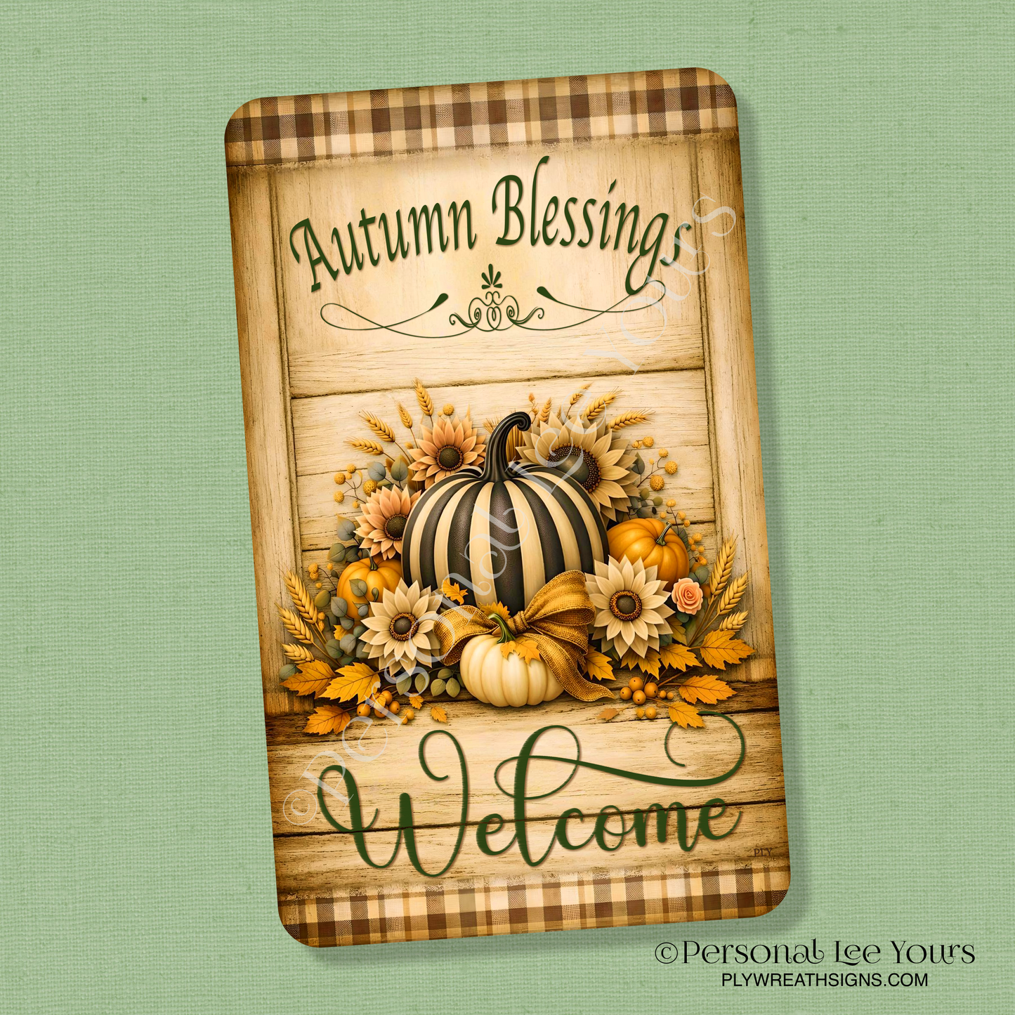 Wreath Sign * Autumn Blessings Welcome * Vertical *  3 Sizes * Lightweight Metal