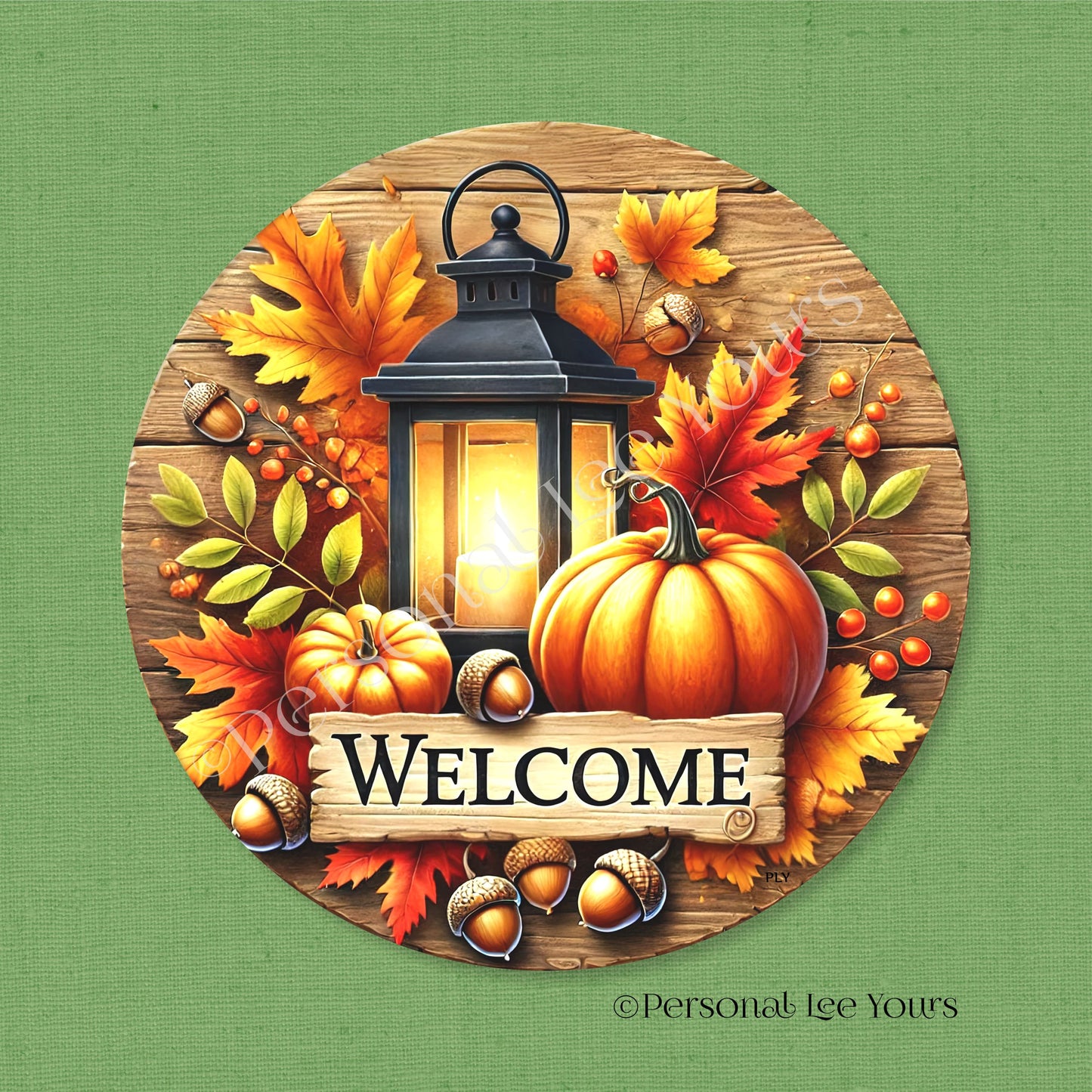 Wreath Sign * Autumn Lantern Welcome * Round * Lightweight Metal