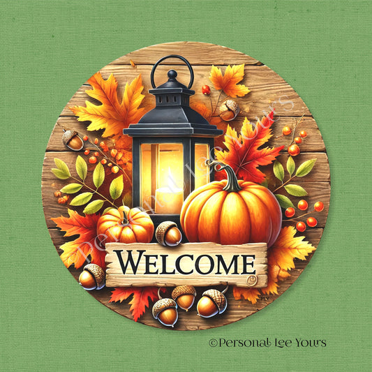 Wreath Sign * Autumn Lantern Welcome * Round * Lightweight Metal