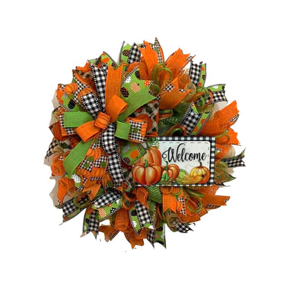 Fall Wreath Sign * Pumpkin Welcome * 3 Sizes * Lightweight Metal