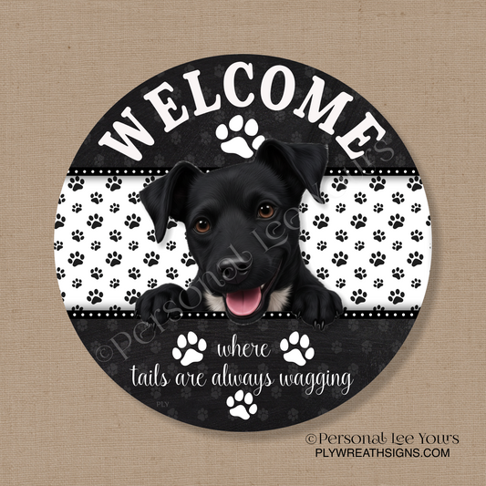Peeking Pups Wreath Sign * Black Chiweenie *  Round * Lightweight Metal