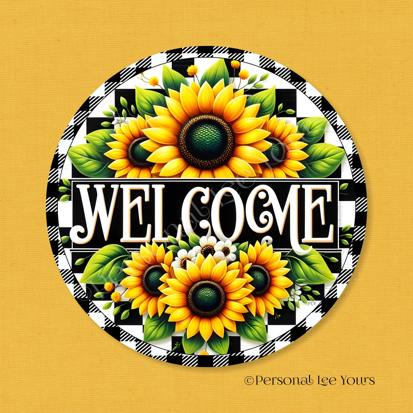 Autumn Wreath Sign * Black and White Sunflower Welcome * Round * Lightweight Metal