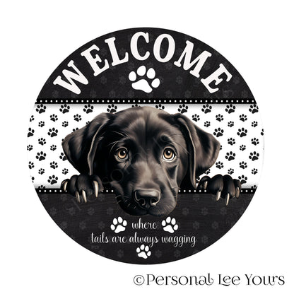 Peeking Pups Wreath Sign * Black Lab *  Round * Lightweight Metal