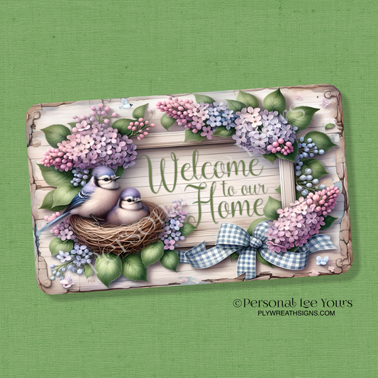 Wreath Sign * Bluejays Welcome * Horizontal *  3 Sizes * Lightweight Metal