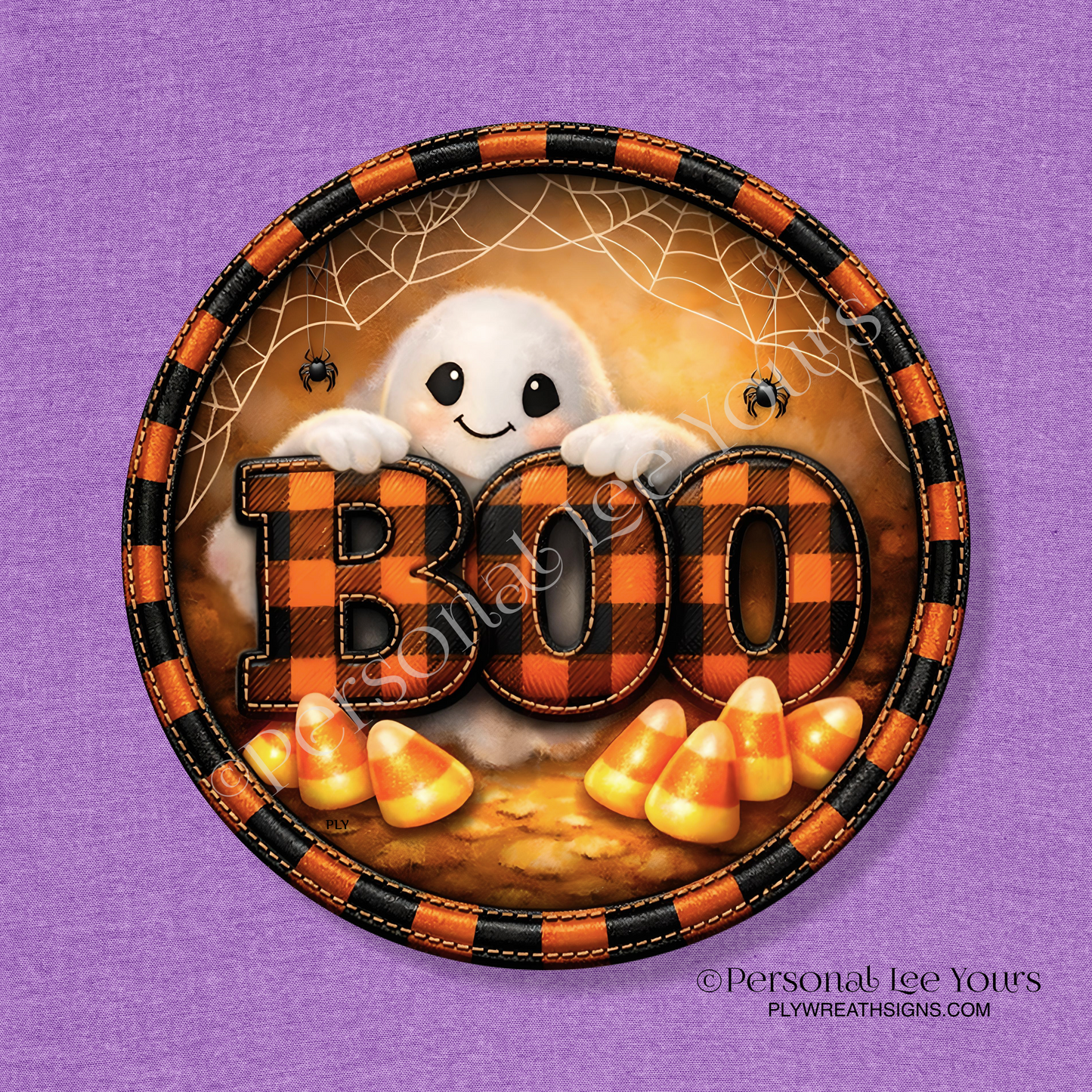 Wreath Sign * BOO Ghost  * Round * Lightweight Metal