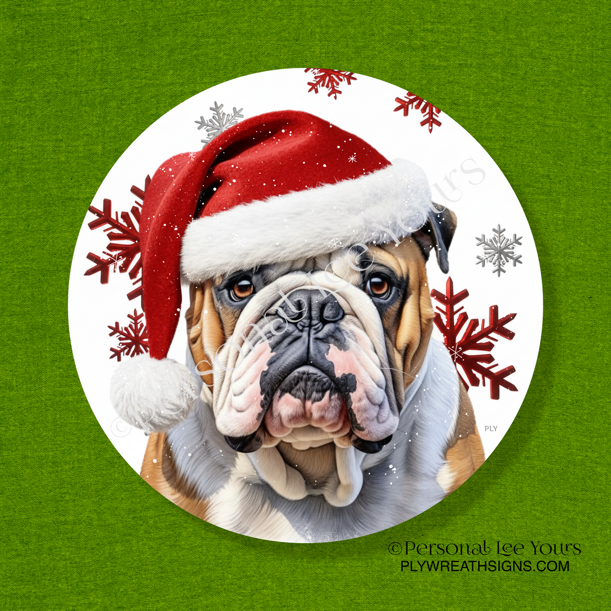 Holiday Wreath Sign * Bulldog Christmas * Round * Lightweight Metal