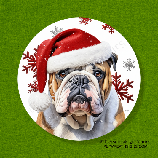 Holiday Wreath Sign * Bulldog Christmas * Round * Lightweight Metal