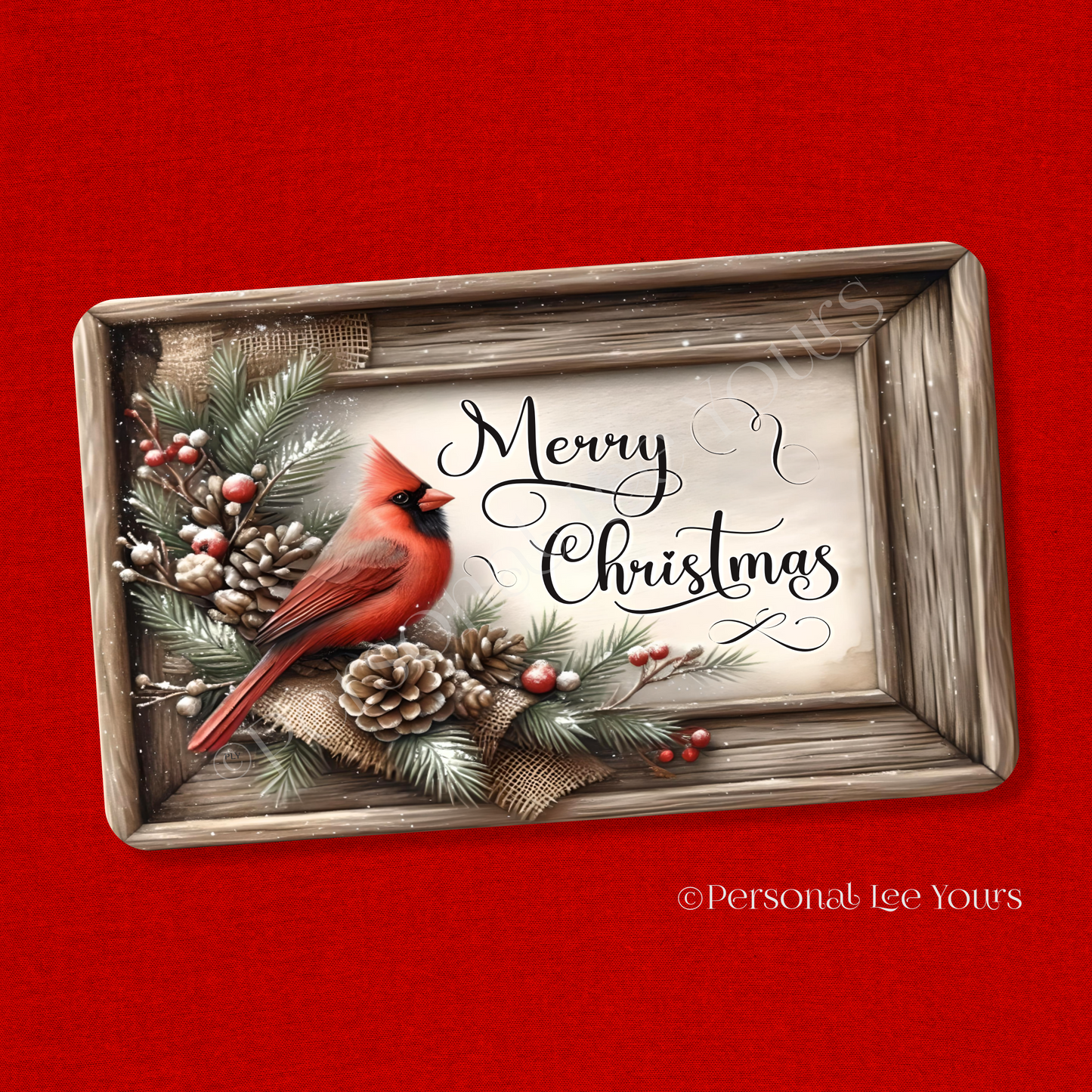 Holiday Wreath Sign * Cardinal, Merry Christmas * Horizontal * 4 Sizes * Lightweight Metal