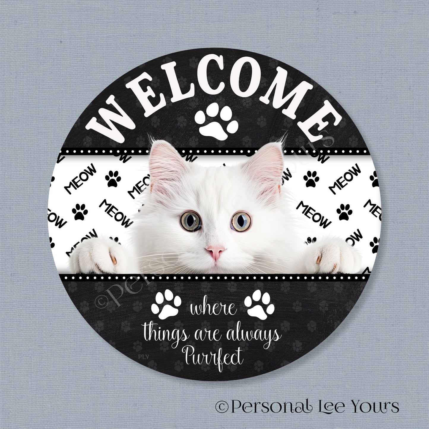 Pet Wreath Sign * Peeking Cat 2 * Round * Lightweight Metal