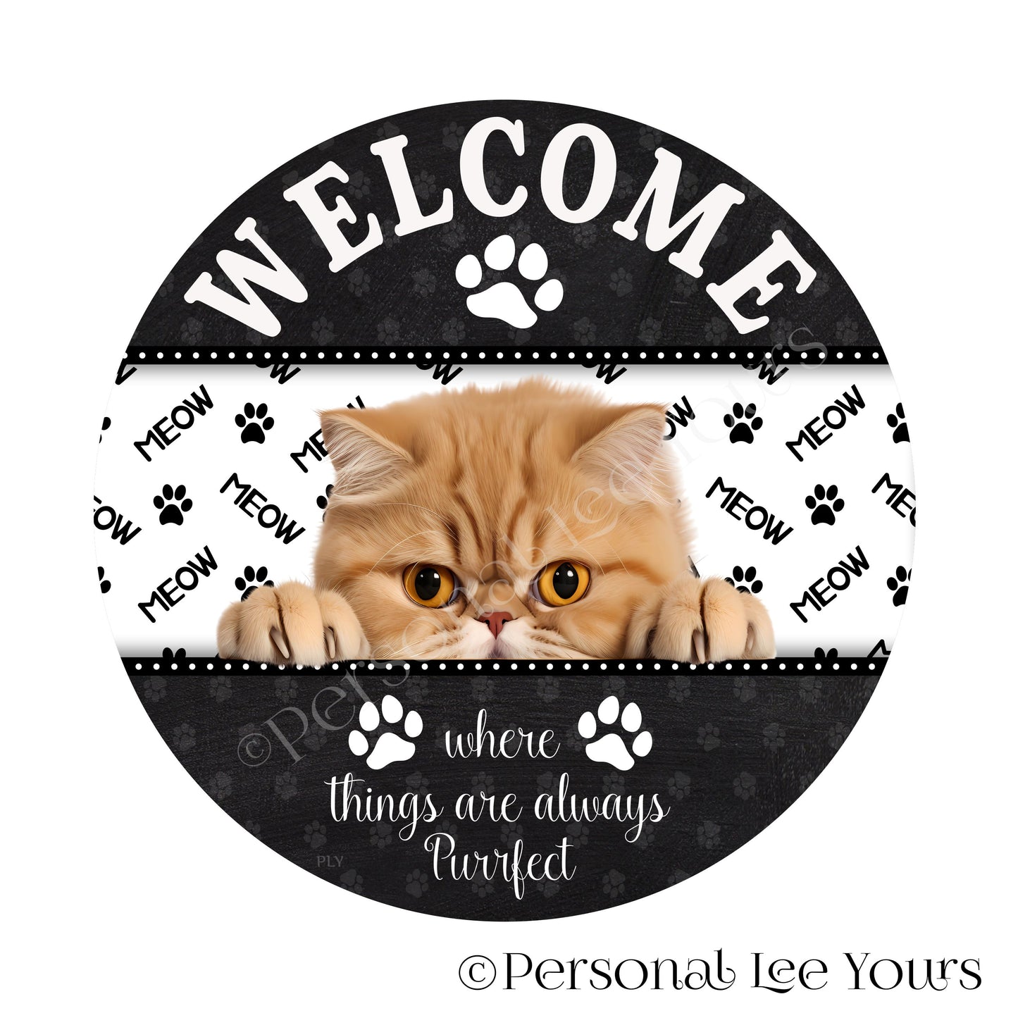 Pet Wreath Sign * Peeking Cat 6 * Round * Lightweight Metal