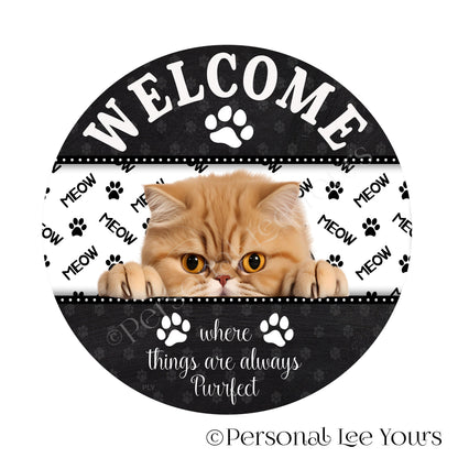 Pet Wreath Sign * Peeking Cat 6 * Round * Lightweight Metal