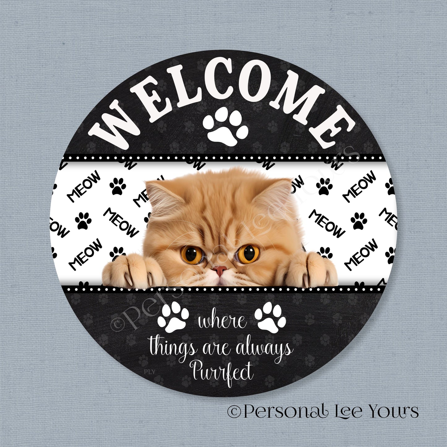 Pet Wreath Sign * Peeking Cat 6 * Round * Lightweight Metal