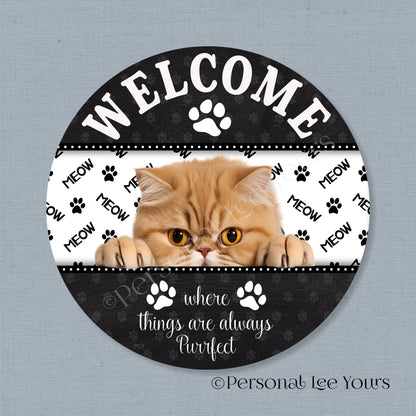 Pet Wreath Sign * Peeking Cat 6 * Round * Lightweight Metal