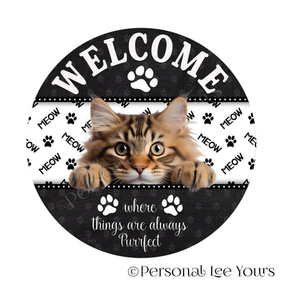 Pet Wreath Sign * Peeking Cat 9 * Round * Lightweight Metal