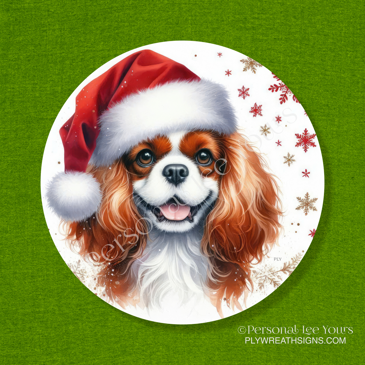 Holiday Wreath Sign * Cavalier King Charles Spaniel Christmas * Round * Lightweight Metal
