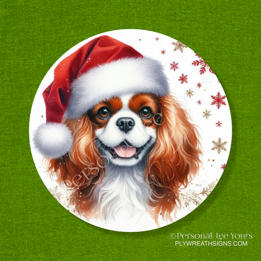 Holiday Wreath Sign * Cavalier King Charles Spaniel Christmas * Round * Lightweight Metal