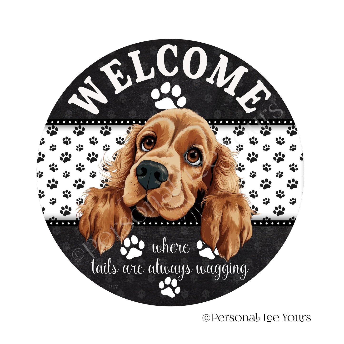 Peeking Pups Wreath Sign * Cocker Spaniel *  Round * Lightweight Metal