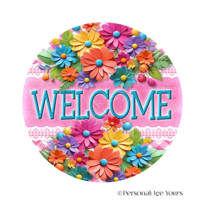 Wreath Sign * Colorful Welcome * Round * Lightweight Metal