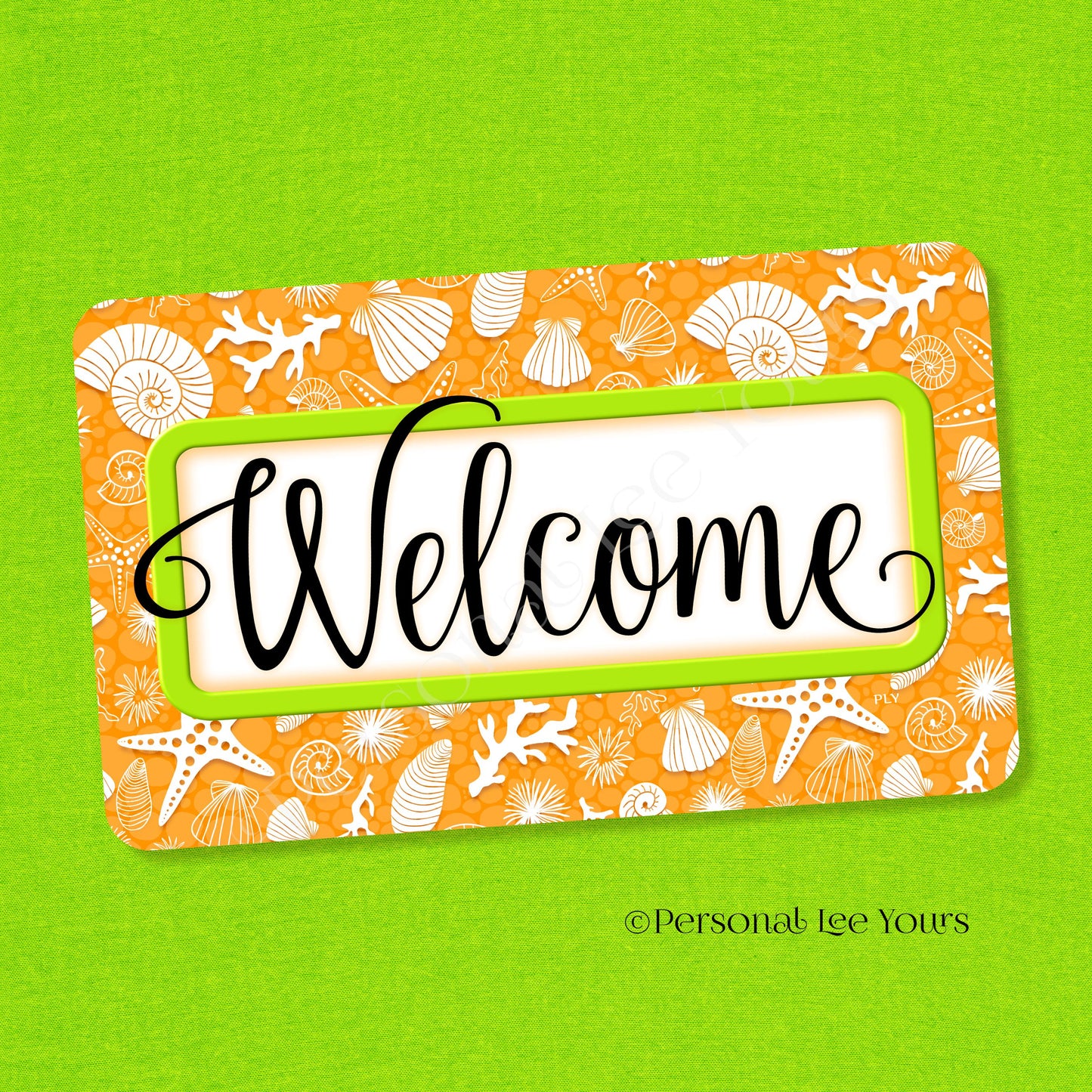 Simple Welcome Wreath Sign * Coastal Orange and Lime * Horizontal * Lightweight Metal