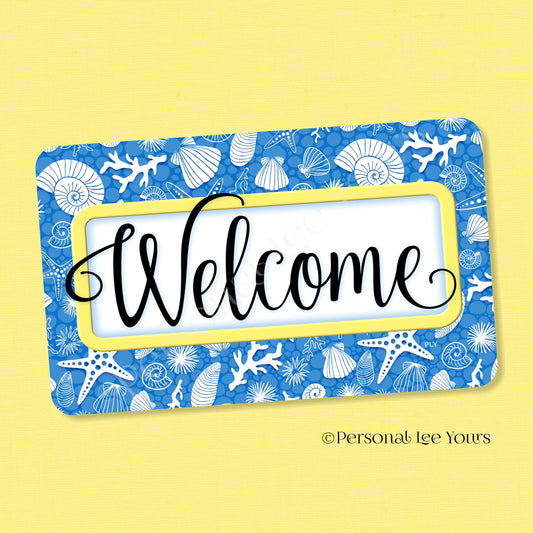 Simple Welcome Wreath Sign * Coastal Royal Blue and Yellow * Horizontal * Lightweight Metal