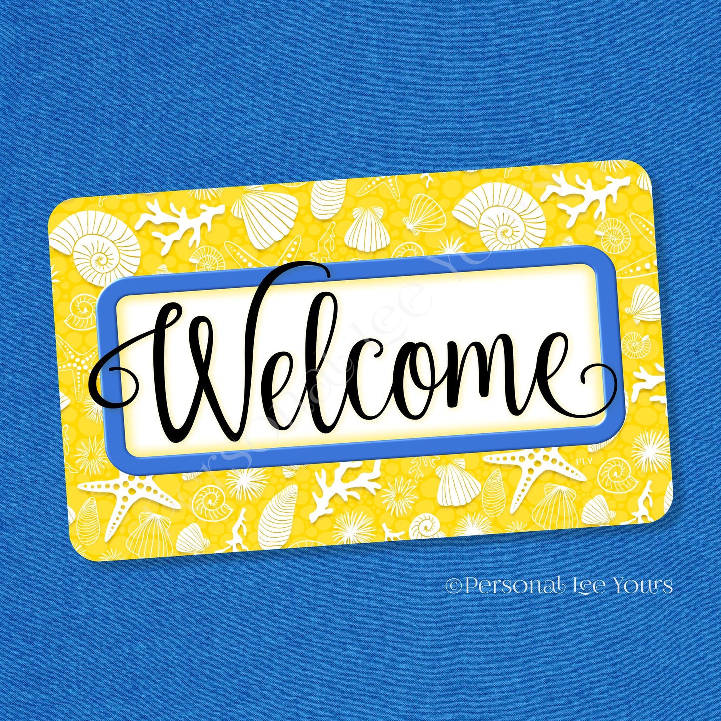 Simple Welcome Wreath Sign * Coastal Yellow and Blue * Horizontal * Lightweight Metal