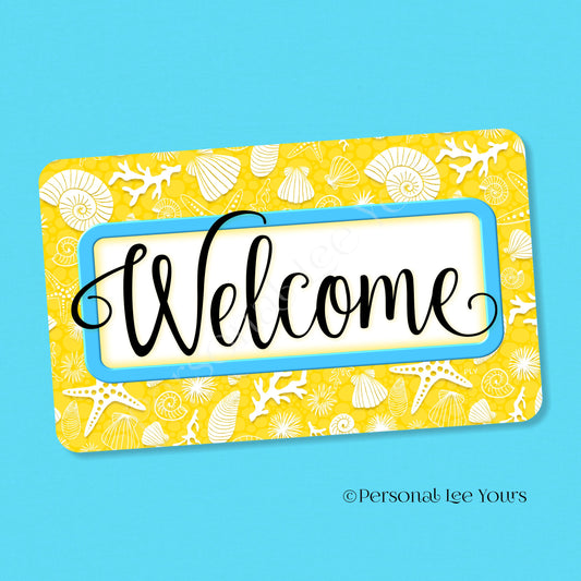 Simple Welcome Wreath Sign * Coastal Yellow and Turquoise * Horizontal * Lightweight Metal