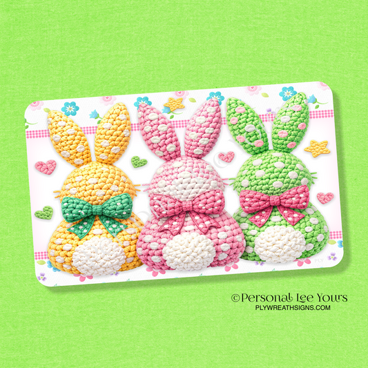 Easter Wreath Sign * Crochet Bunnies * Horizontal * 3 Sizes * Lightweight Metal