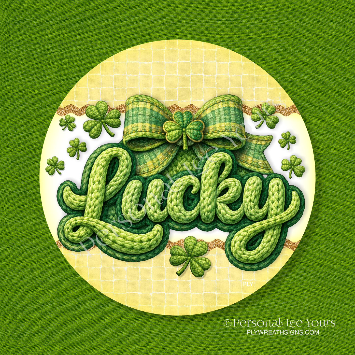 Wreath Sign * St. Patrick's Day * Crochet Lucky * Round * Lightweight Metal