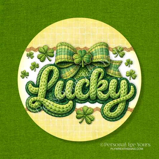 Wreath Sign * St. Patrick's Day * Crochet Lucky * Round * Lightweight Metal