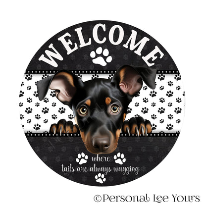 Peeking Pups Wreath Sign * Doberman Pinscher *  Round * Lightweight Metal