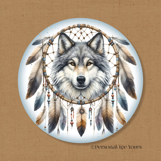 Wreath Sign * Dreamcatcher, Wolf *  Round * Lightweight Metal