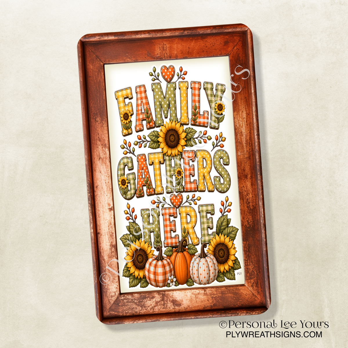 Wreath Sign * Family Gathers Here * Vertical *  3 Sizes * Lightweight Metal