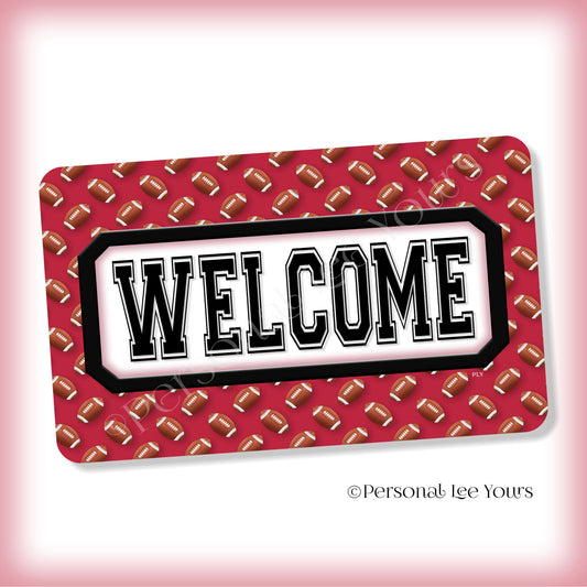 Simple Welcome Wreath Sign * Football, Atlanta Red and Black * Horizontal * Lightweight Metal