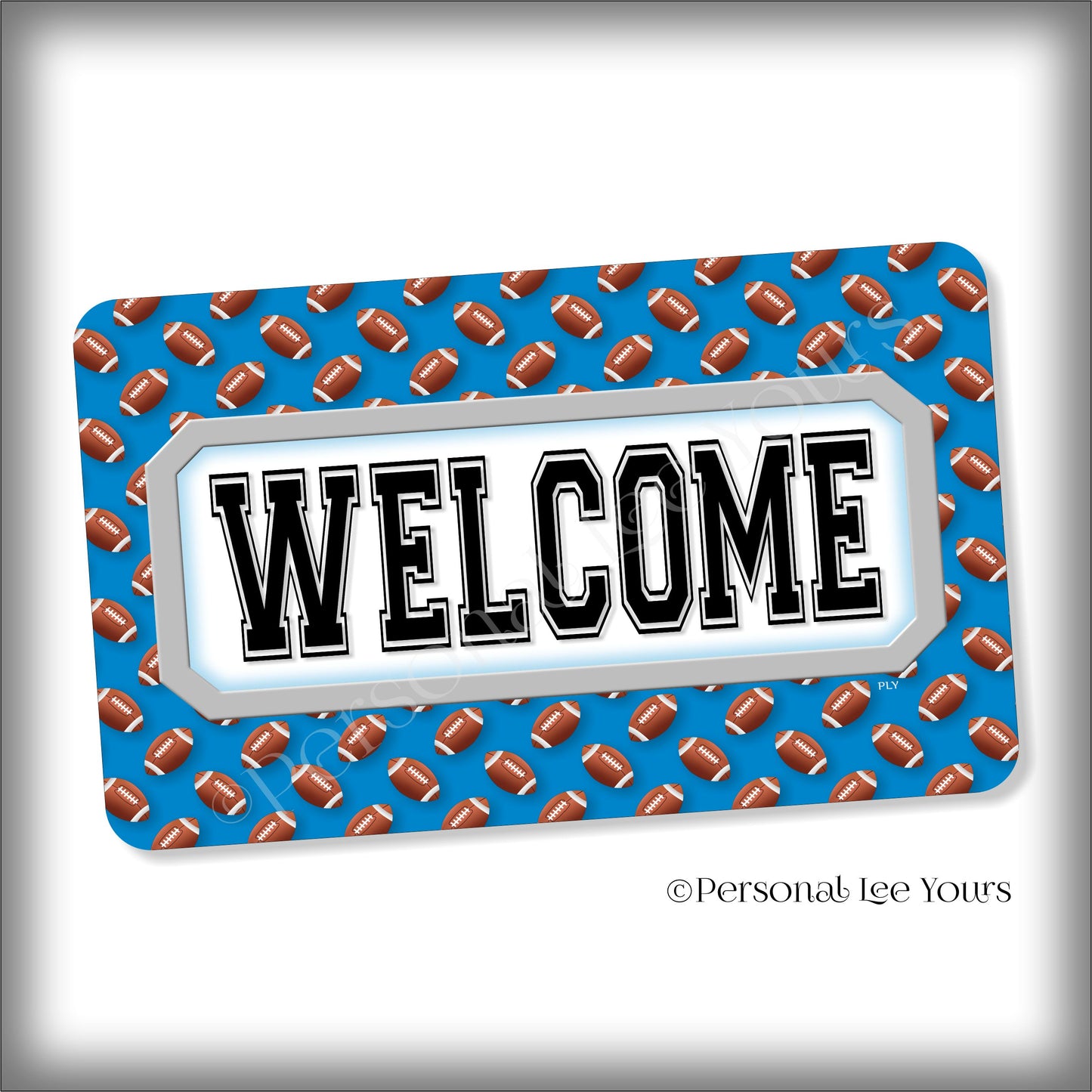 Simple Welcome Wreath Sign * Football, Carolina Blue and Silver * Horizontal * Lightweight Metal