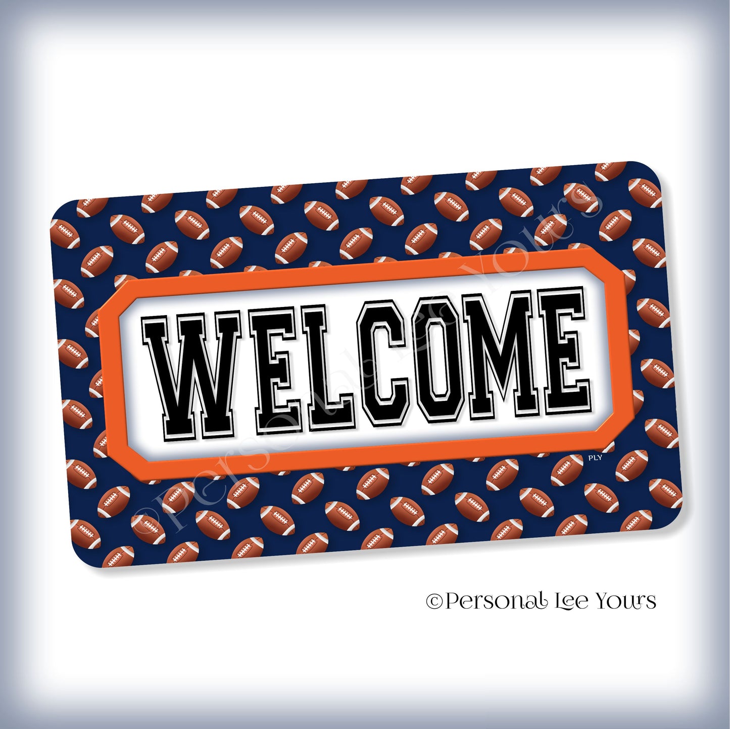 Simple Welcome Wreath Sign * Football, Chicago Navy and Orange * Horizontal * Lightweight Metal