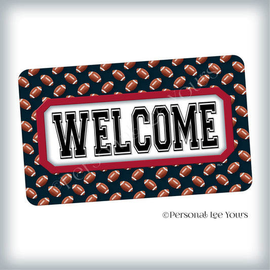Simple Welcome Wreath Sign * Football, Houston Blue and Red * Horizontal * Lightweight Metal