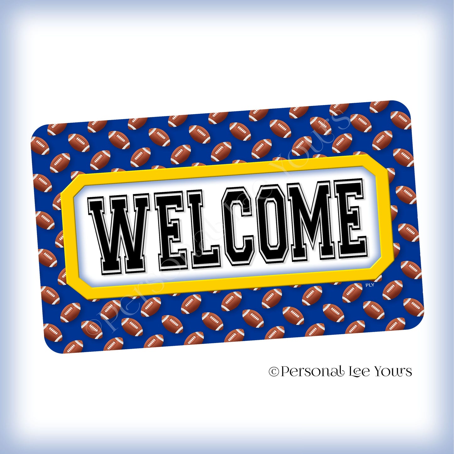 Simple Welcome Wreath Sign * Football, Los Angeles (R) Blue and Gold * Horizontal * Lightweight Metal