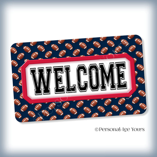 Simple Welcome Wreath Sign * Football, New England Navy and Red * Horizontal * Lightweight Metal