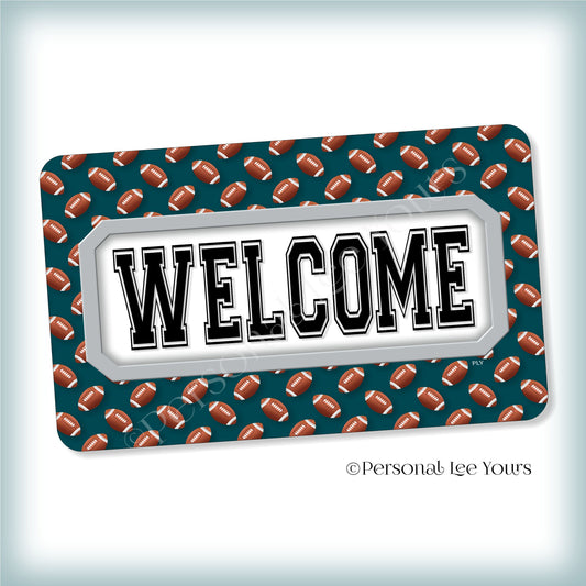 Simple Welcome Wreath Sign * Football, Philadelphia Green and Silver * Horizontal * Lightweight Metal