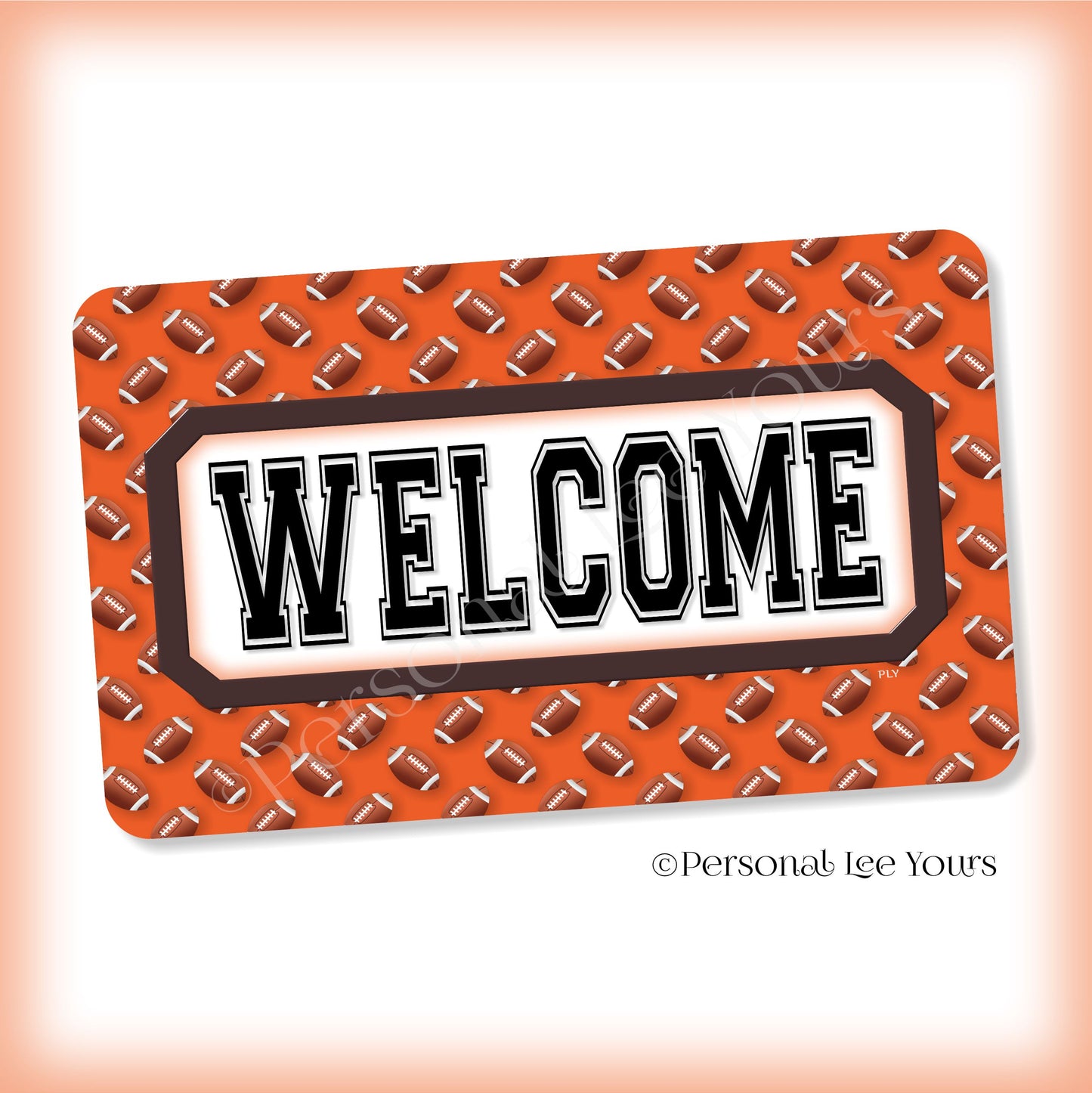 Simple Welcome Wreath Sign * Football, Cleveland Orange and Brown * Horizontal * Lightweight Metal