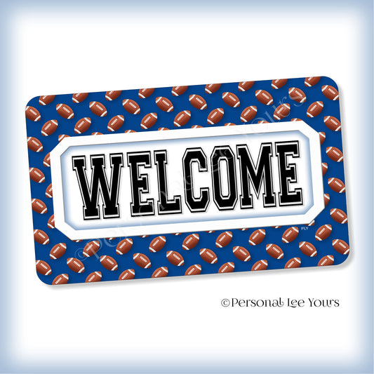 Simple Welcome Wreath Sign * Football, Indianapolis Blue and White * Horizontal * Lightweight Metal