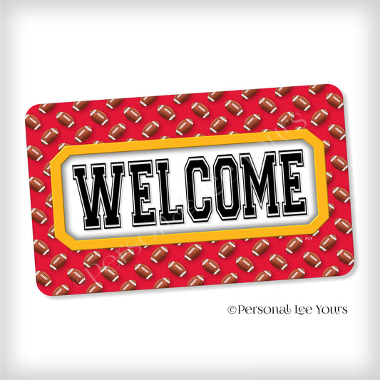 Simple Welcome Wreath Sign * Football, Kansas City Red and Gold * Horizontal * Lightweight Metal