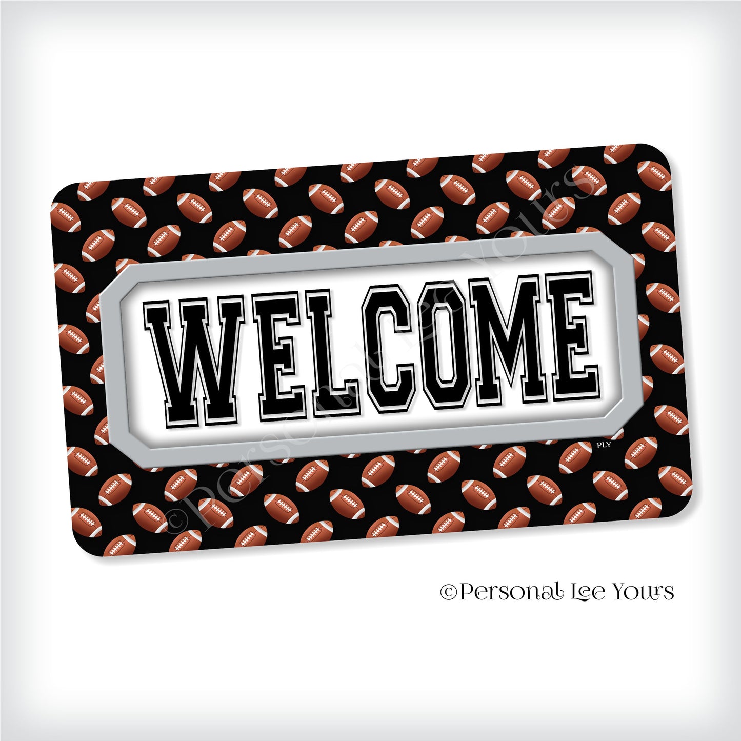 Simple Welcome Wreath Sign * Football, Oakland Black and Silver * Horizontal * Lightweight Metal