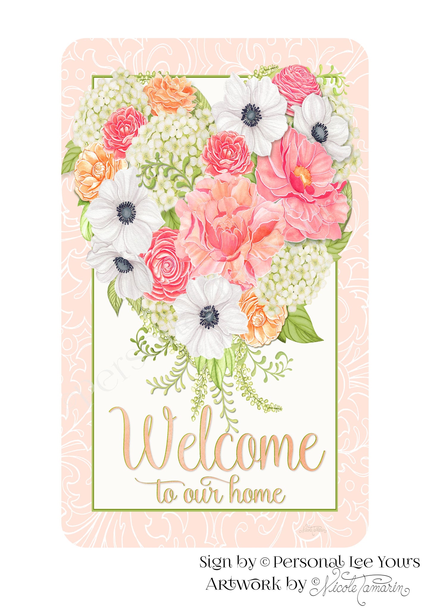 Nicole Tamarin Exclusive Sign * Floral Heart Welcome * Vertical * 4 Sizes * Lightweight Metal