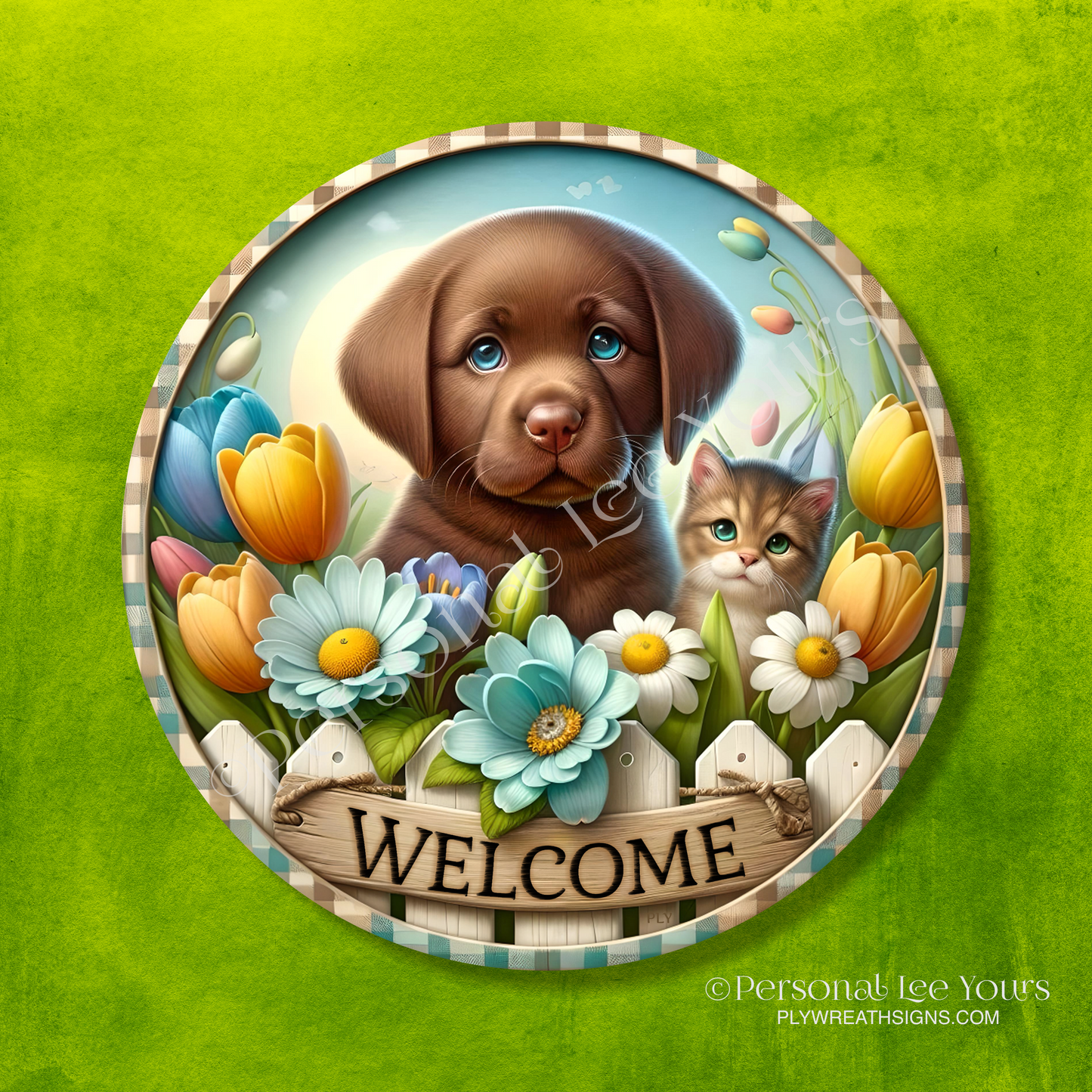 Wreath Sign * Friendly Welcome * Round * Lightweight Metal