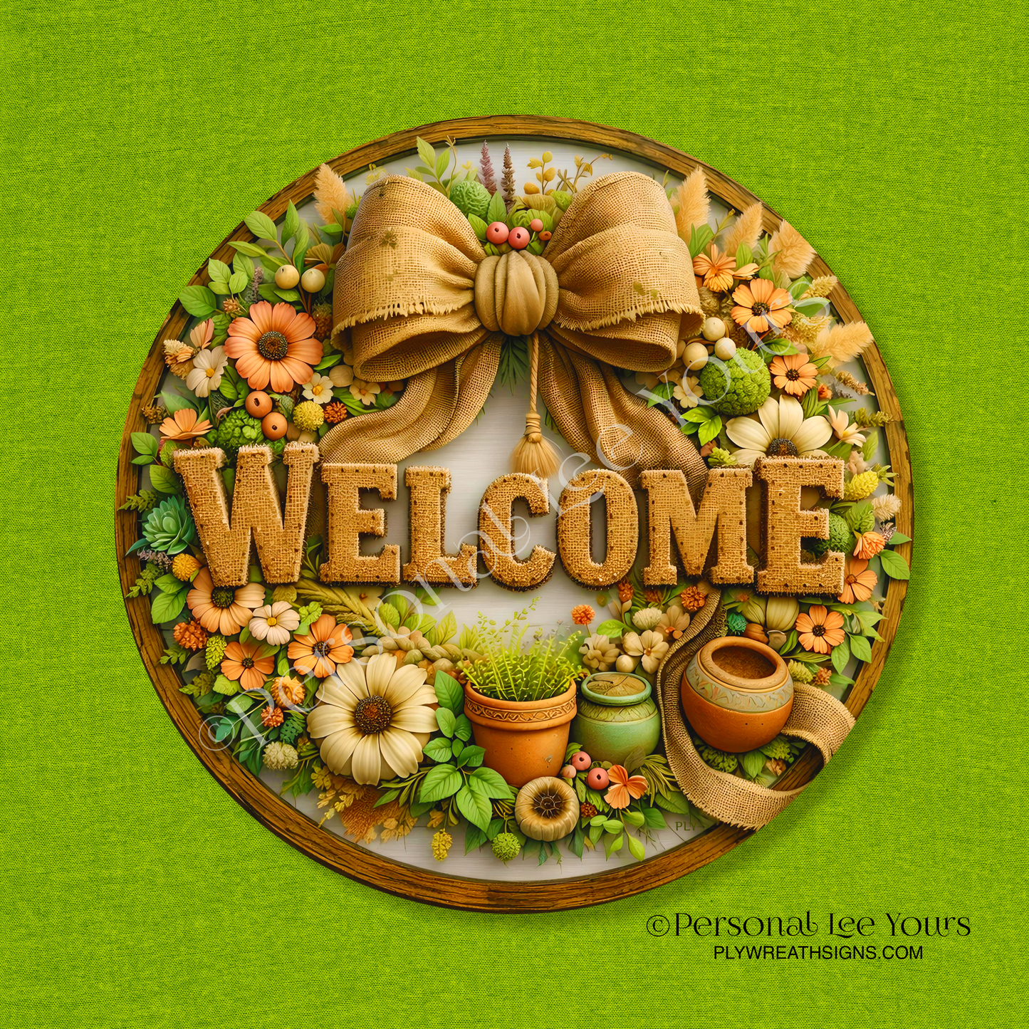 Wreath Sign * Garden Delight Welcome * Round * Lightweight Metal