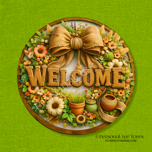 Wreath Sign * Garden Delight Welcome * Round * Lightweight Metal