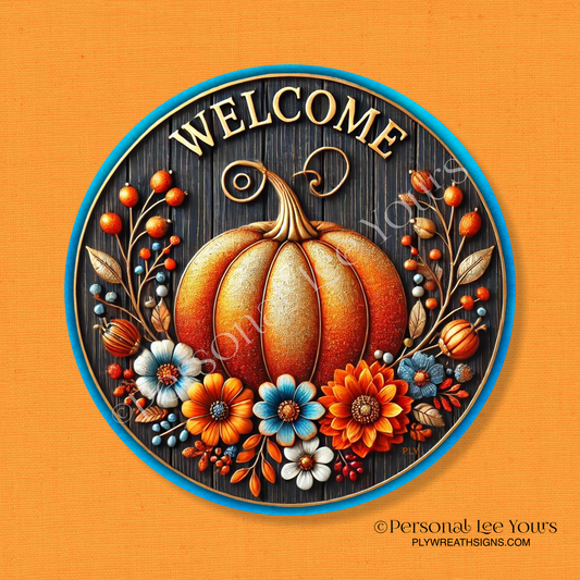 Wreath Sign * Glitter Pumpkin Welcome * Round * Lightweight Metal